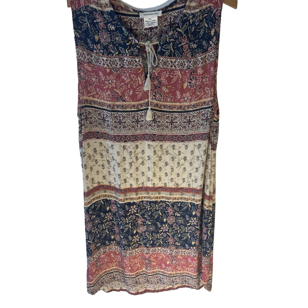 Beach‎ Lunch Lounge Dress Women XL Rayon Floral Boho Patchwork Beach Cottage